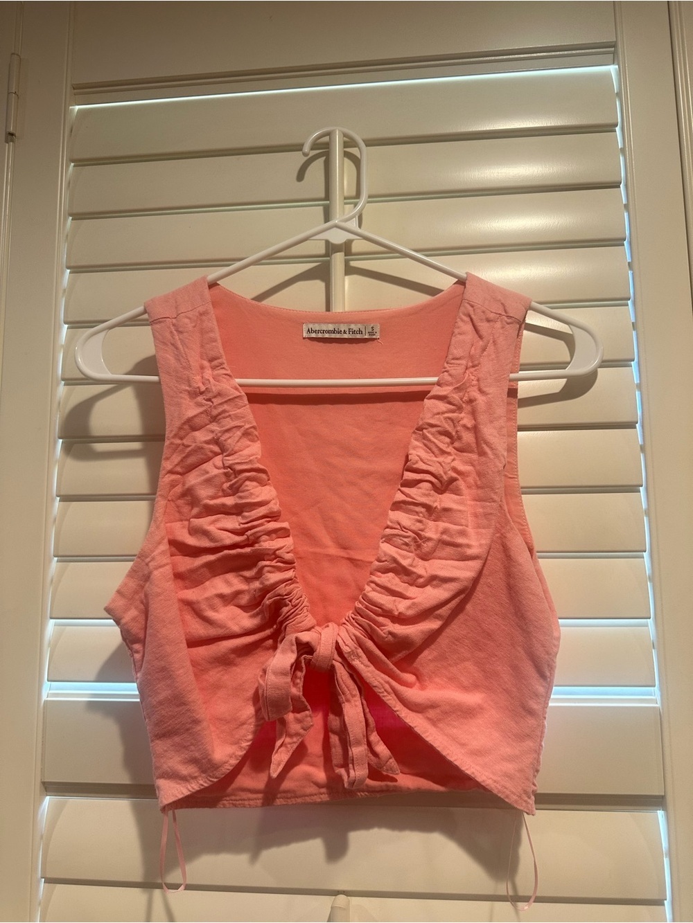 Abercrombie & Fitch Coral Pink Ruffle Tie-Front Crop Top